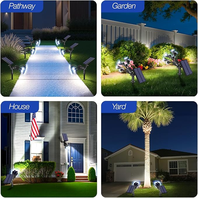 Solar Spot Lights Outdoor 1000LM, IP68 Waterproof Solar Lights Outdoor with 7x360° Adjustable Metal Hose, 4 | Lumora