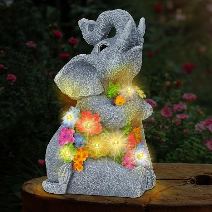 Womens Gifts Solar Statues for Garden Decor, Outdoor Elephant Sculptures for Clearance Lights for Outside Lawn Ornaments Birthday Gifts for Mom Grandma Women- Chrismtas Gifts for Mom Grandma