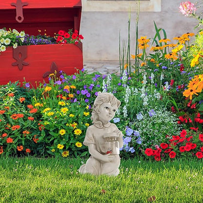 Solar Lawn Light Human Doll Statue Decorative Garden Light Outdoor Waterproof Solar Powered Yard Sculpture for Pathway and Home