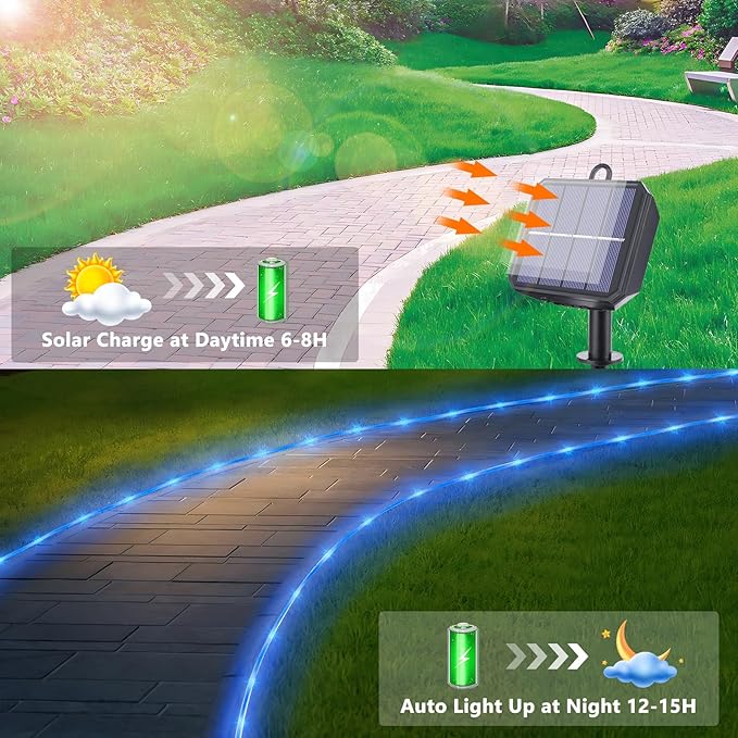 Solar Rope Lights, 33ft 100LED Solar String Lights, 8 Modes Waterproof Solar Powered Outdoor Light, Flexible Clear | Lumora