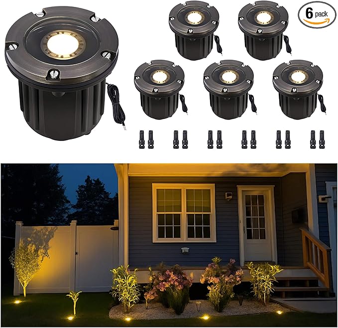 Gardenreet Low Voltage Well Light - Brass Ip65 In-Ground LED Lighting, 12V All Weather Hardwired Directional Fixture, Antique Bronze for Tree Pathway Floor Without MR16 Bulb