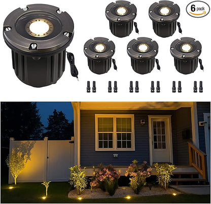 Gardenreet Low Voltage Well Light - Brass Ip65 In-Ground LED Lighting, 12V All Weather Hardwired Directional Fixture, Antique Bronze for Tree Pathway Floor Without MR16 Bulb