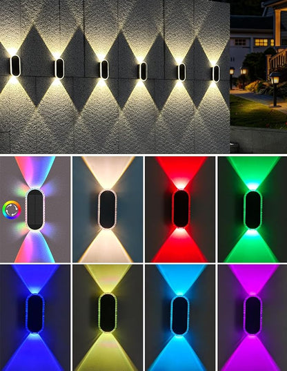 Solar Fence Lights Outdoor, Warm White & RGB 8 Modes Solar Wall Lights Outdoor Waterproof, Up&Down Dual-Head Outdoor Solar Lights for Yard House Fence Backyard Deck Garden Patio Porch, 2 PK