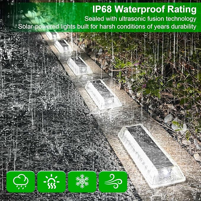 Lacasa Solar Deck Lights, Solar Light Outdoor Waterproof IP68, 8 Pack Solar Powered Pathway Yard Driveway Step Landscape Lights, LED Lighting 50LM for Garden Path Walkway Stair Patio, Cool White 6000K