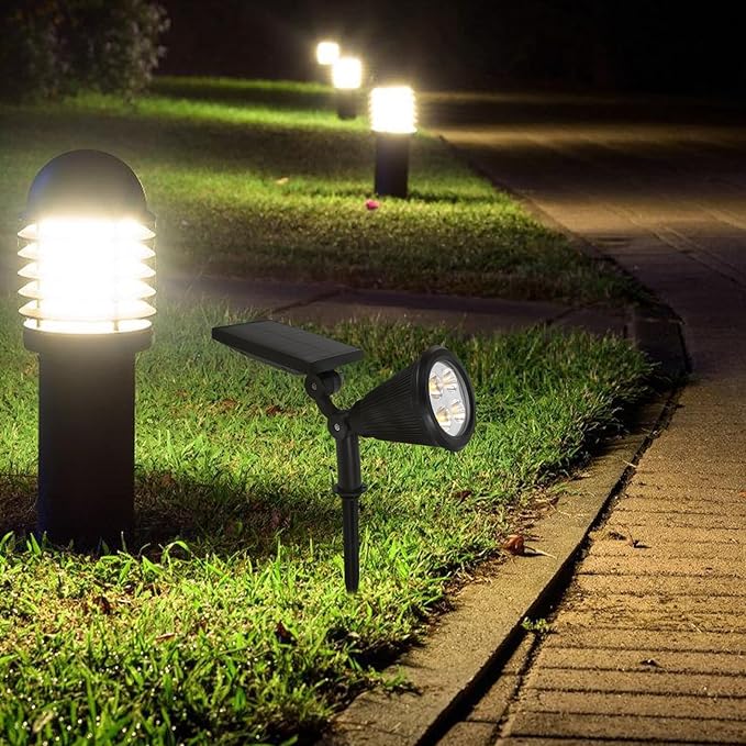 Beaupretty Solar Waterproof Outdoor Solar Spotlights Landscape Lighting with 4 Warm LED Bulbs 3 Modes Adjustable Pathway Lights for Garden Lawn Patio