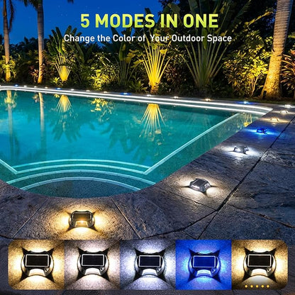 AGPTEK 5 In 1 Solar Driveway Lights Outdoor with Ground Spikes, IP67 Waterproof Solar Lights with 5 Modes (Blue/White/Warm/Mixed/Flashing) for Deck, Stairs, Pathway, Garden, Patio(Rectangle, 12 Pack)