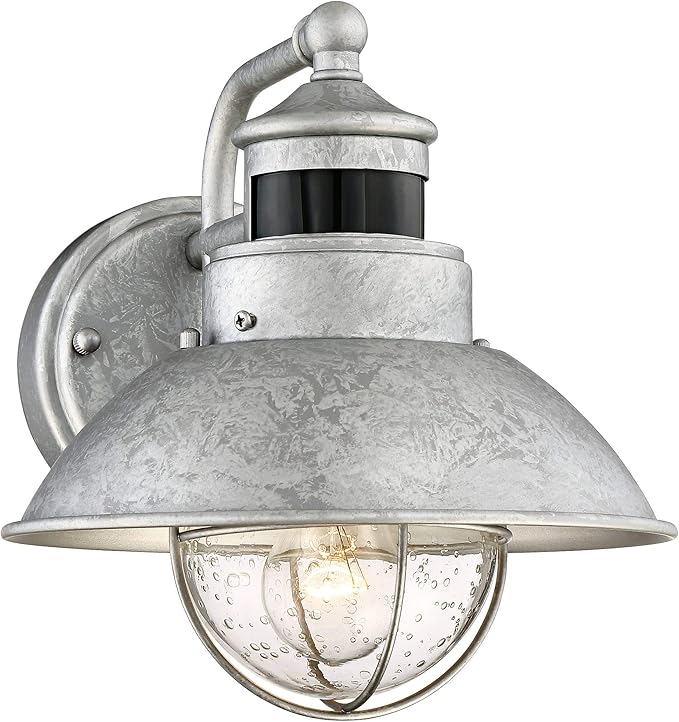 John Timberland Oberlin Rustic Industrial Farmhouse Outdoor Barn Light Fixture Galvanized Dusk to Dawn Motion | Lumora
