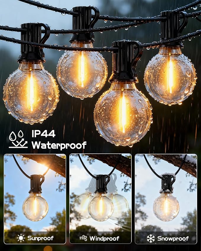 Outdoor Patio String Lights Waterproof with Remote, 100FT 38+2 G40 Edison LED Shatterproof Bulbs Hanging Outside | Lumora