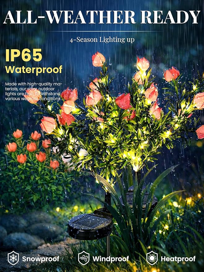 GIGALUMI Solar Garden Lights with Gardenias, LED Garden Decor Carefree Solar Flowers Outdoor Waterproof, Yard Decorations Outdoor, Allergy-Free, Everlasting Light up Flowers for Yard Patio (Set of 2)