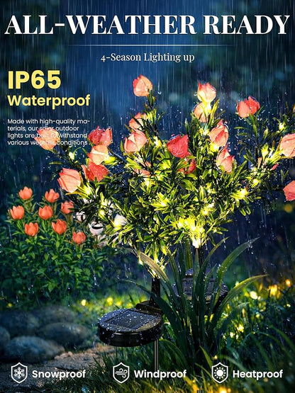 GIGALUMI Solar Garden Lights with Gardenias, LED Garden Decor Carefree Solar Flowers Outdoor Waterproof, Yard Decorations Outdoor, Allergy-Free, Everlasting Light up Flowers for Yard Patio (Set of 2)