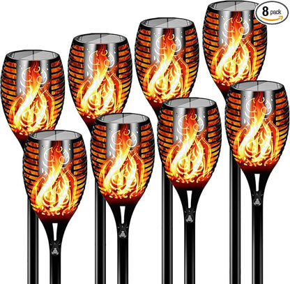 Otdair 96 LED Solar Lights Outdoor Upgraded 8 Pack, 43" Tall & Super Larger Size, Waterproof Solar Torch Light with Flickering Flame, 2200mAh Solar Tiki Torches Decoration Lights, for Path Yard Garden