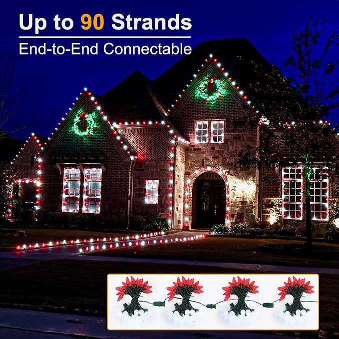 Brizled Red & White Christmas Lights, 33ft 50 LED Faceted C9 String Lights Outdoor, Linkable Christmas Tree Light, UL Certified Indoor Xmas Light Waterproof for House Roof Xmas Valentine's Day Party