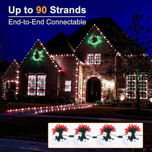 Brizled Red & White Christmas Lights, 33ft 50 LED Faceted C9 String Lights Outdoor, Linkable Christmas Tree Light, UL Certified Indoor Xmas Light Waterproof for House Roof Xmas Valentine's Day Party