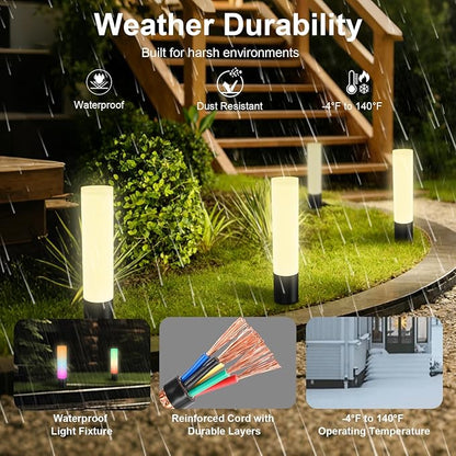 Outdoor Pathway Lights, Color Changing Walkway Lights, Waterproof Landscape Path Lights, APP/Control Box/Remote Control, Pathway Light Wired for Yard, Garage, Garden, Lawn Decor, 4 Pack