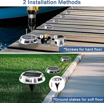 Sumaote Solar Driveway Lights Outdoor, 9 Color Modes LED RGB Dock Deck Lights IP67 Waterproof, Color Changing Security Markers for Garden Yard Pathway Step Ground, 4 Pack