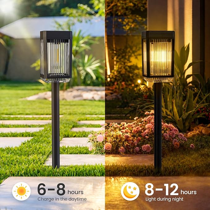 Solar Pathway Lights, 6 Solar Powered Garden Lights Waterproof IP65, Auto On/Off Outdoor Light for Lawn Patio Walkway Driveway Decor Landscape Lighting (Warm White)