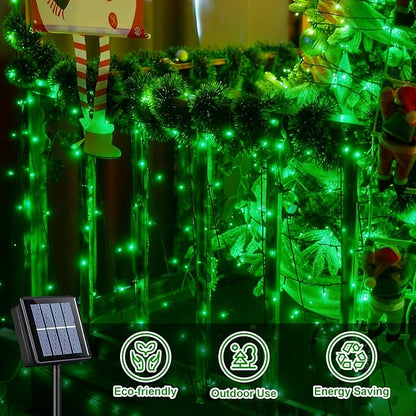 QITONG Green Solar String Lights, 2 Pack Each 66ft 200 LED Christmas String Lights Outdoor Waterproof, 8 Modes Green Wire Solar Twinkle Lights