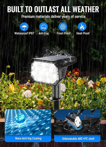 Brightown Solar Lights Outdoor Waterproof IP67, [Cool & Warm Light 2-in-1] Solar Spot Lights Outdoor, 2 Colors 3 Brightness Levels LED Outdoor Solar Lights for Yard Pathway Garden House, 8 Pack