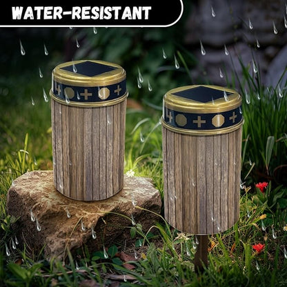Vintage Wood Grain Solar Lights Outdoor Waterproof Solar Garden Stake Lights for Yard Patio Landscape Lighting Solar-Powered Fairy Lights Pretty Flameless Lights