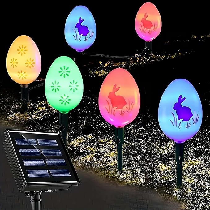 20 LED Solar Egg Lights Garden Decor,Easter Eggs Pathway Lights for Easter Outdoor Decorations,8 Lighting Modes Pastel Egg Light Stake Light for Yard Garden Lawn
