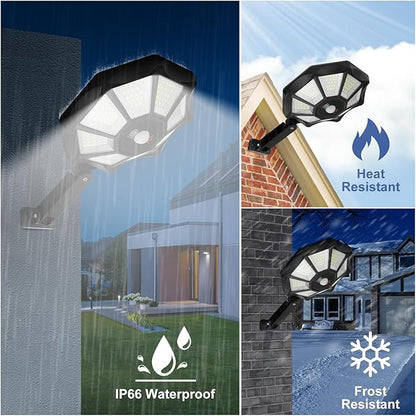 2-Pack Solar Outdoor Lights, 6000k Motion Sensor Flood Light, 168 LED Waterproof Solar Powered Security Lamps