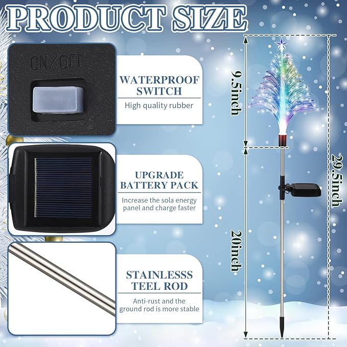 Baquler 2 Pcs Solar Christmas Tree Garden Stake Lights Outdoor Christmas Tree Yard Decorations Multicolor LED Solar | Lumora