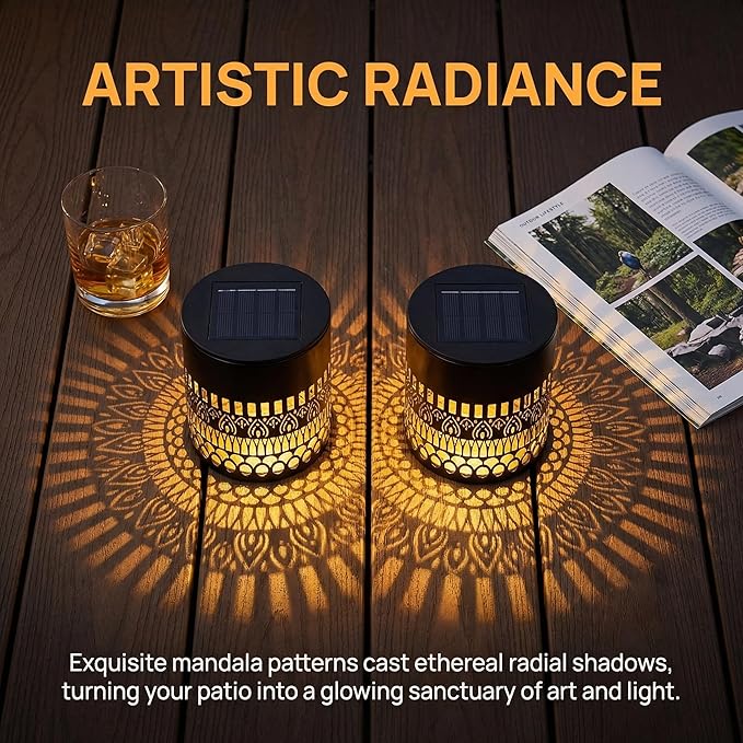 Decorative Solars Mandala Lights, Metal Solars Powered Outdoors Deck Steps Walls Lights, Mandala Theme Waterproof Fence Light for Garden Post Patio Backyard Yard Decor (Life Rings*4PCS)
