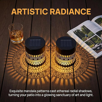 Decorative Solars Mandala Lights, Metal Solars Powered Outdoors Deck Steps Walls Lights, Mandala Theme Waterproof Fence Light for Garden Post Patio Backyard Yard Decor (Life Rings*4PCS)