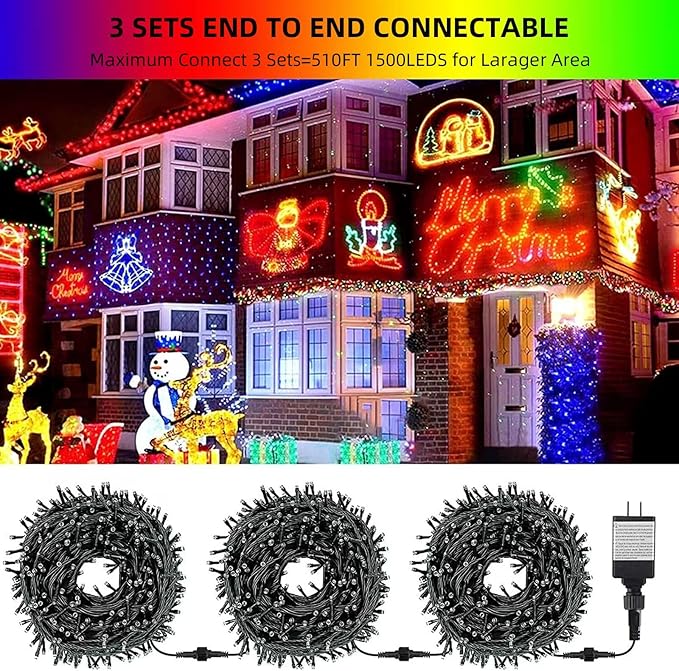 170FT 500LEDs Christmas Lights Outdoor Indoor String Lights 8 Modes Memory Function for Christmas Tree Party | Lumora