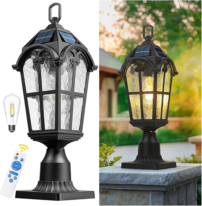 Emliviar 19" Portable Solar Post Light for Patio and Camping, Table Lamp with Pier Mount Base in Black Finish | Lumora