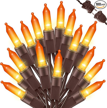 LAMPHOME Halloween String Light,100 Count Incandescent Mini String Light in 19.6ft,Indoor/Outdoor 120V UL Certified Mini Light for Halloween,Patio Lawn,Home,Garden,Party (Orange)