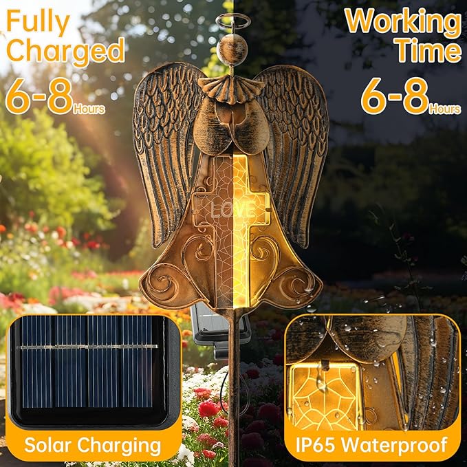 Angel Stake Solar Lights 40.94 Inch, Auto On/Off LED Pathway Lights for Yard Patio Cemetery, Waterproof Outdoor Decor Christmas Memorial Gift for Women Mom
