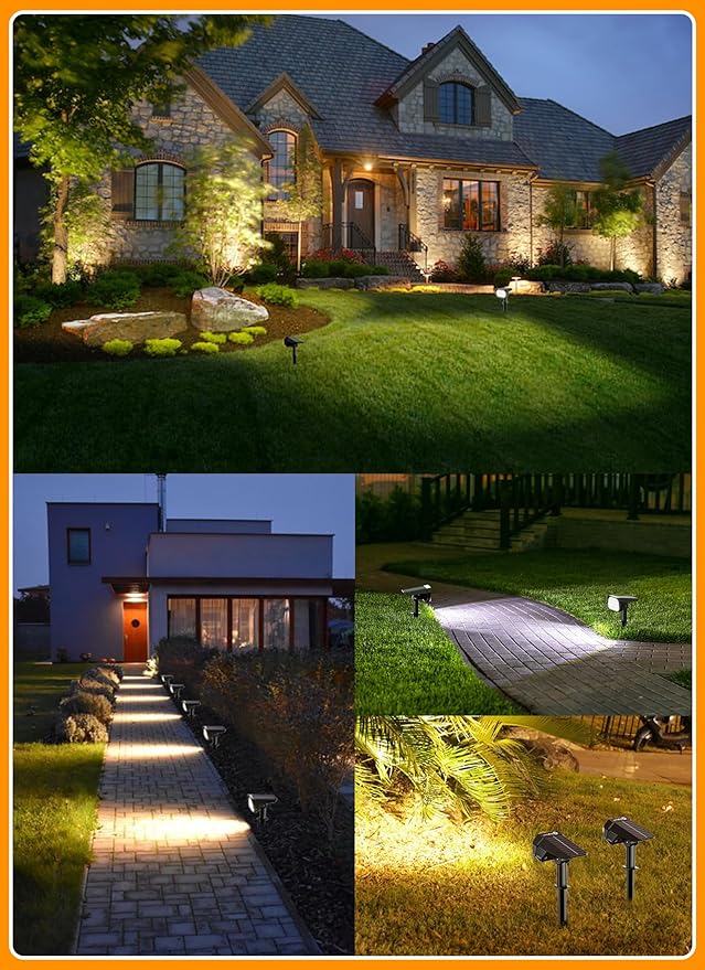 Brightown Solar Lights Outdoor Waterproof IP67, [Cool & Warm Light 2-in-1] Solar Spot Lights Outdoor, 2 Colors 3 Brightness Levels LED Outdoor Solar Lights for Yard Pathway Garden House, 8 Pack