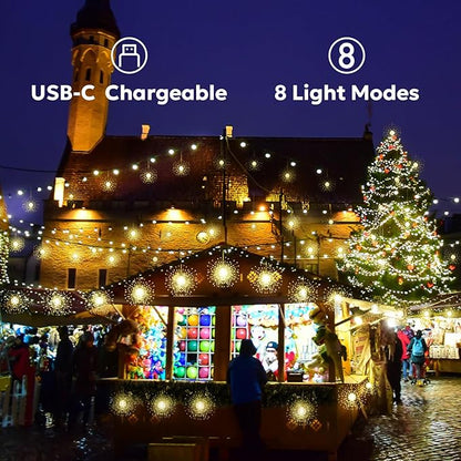 Firework Lights Outdoor 800 LED, String Light USB Rechargeable Battery Powered Smart with Remote, 8 Modes, Timer for Christmas Tree Birthday Party Decorations Indoor Bedroom Night Light, 4 Packs