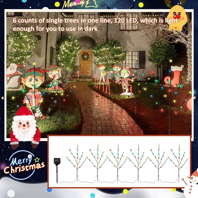Saillong Set of 6 Solar Christmas Pathway Lights Christmas Decorations Outdoor 120 LED Waterproof Decorative Lights 8 Modes Multicolor Outside Decor for Xmas Party Yard Front Porch Door(Colorful)