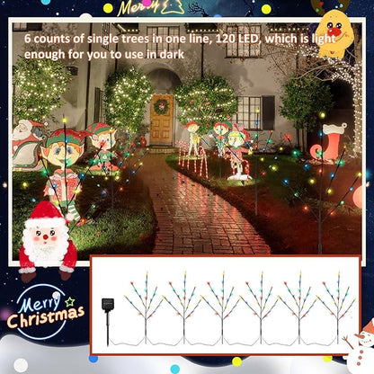 Saillong Set of 6 Solar Christmas Pathway Lights Christmas Decorations Outdoor 120 LED Waterproof Decorative Lights 8 Modes Multicolor Outside Decor for Xmas Party Yard Front Porch Door(Colorful)