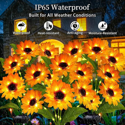 Solar Garden Lights Outdoor, 4 Pack Solar Sunflower Lights with 18 Head 3.4 Inch Flowers, Waterproof Flowers Light Fall Decor Auto ON/Off for Garden Yard Patio Backyard, Gifts for Mom Women