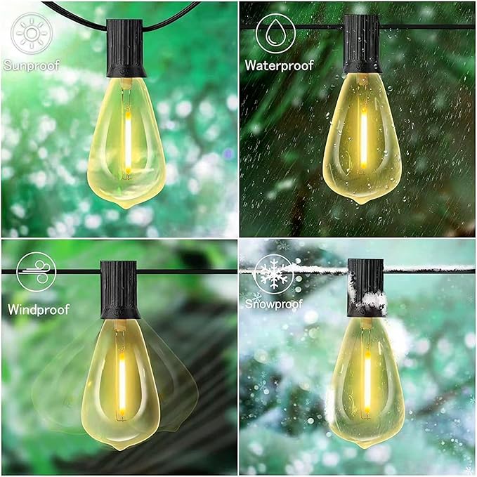 Outdoor LED String Lights with 50 Feet 26 Edison Plastic Bulbs(1 Spare), Waterproof Hanging Lights for Patio Backyard Porch Balcony Party Decoration