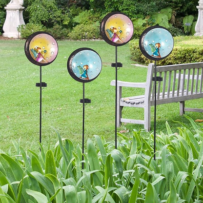 Adeco 4 Packs 35 inch Angel Solar Lights with Metal Stake for Outdoor Decor Metal Lights with LED Lights Sets Waterproof Garden Sculpture for Yard Patio