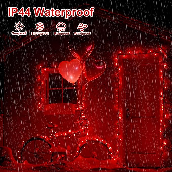 QITONG Red Valentine Solar String Lights, 2 Pack Each 66ft 200 LED Christmas Lights Outdoor Waterproof, 8 Modes | Lumora