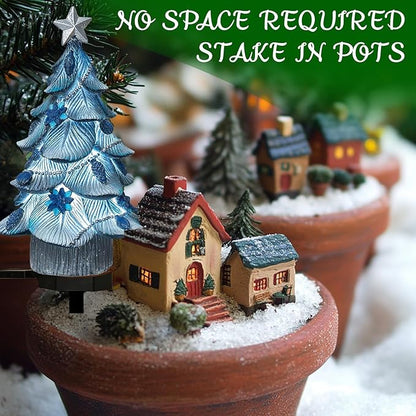 Dazzle Bright 2 Pack Solar Powered Fairy Garden Blue Christmas Tree Pathway Lights, Resin Walkway Lights Decorative Stakes Christmas Tree Figure Statue Decorations for Lawn Pathway Xmas Yard Gifts