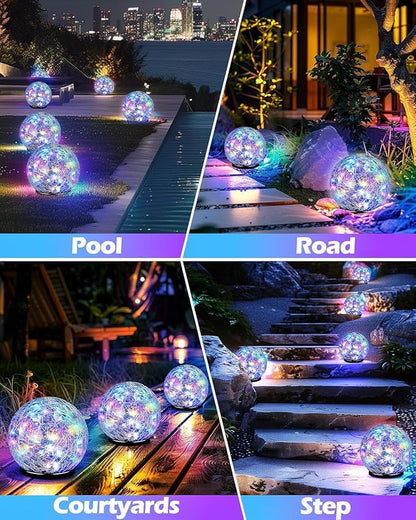 Cracked Glass Outdoor Solar Lights Landscape Garden Ball Lights, Garden Solar Ball Lights Waterproof (Multicolor, 10cm)