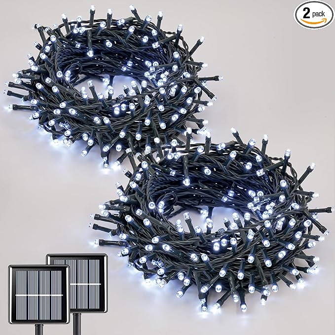 QITONG Solar Christmas Lights Outdoor Waterproof, 2 Pack Each 66ft 200 LED Christmas String Lights, 8 Modes Green | Lumora