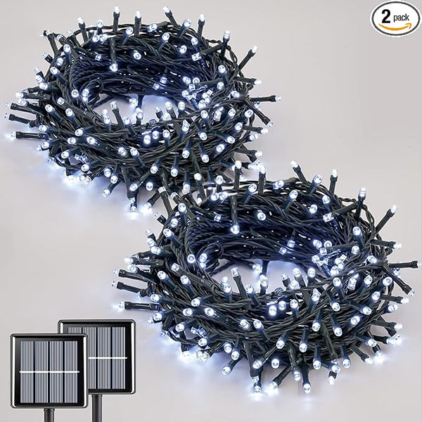QITONG Solar Christmas Lights Outdoor Waterproof, 2 Pack Each 66ft 200 LED Christmas String Lights, 8 Modes Green | Lumora