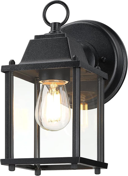 LIT-PaTH Outdoor Wall Lantern, Wall Sconce as Porch Lighting Fixture, E26 Base, Aluminum Housing Plus Glass, Water-Proof and Outdoor Rated, ETL Qualified, 1-Pack, Black
