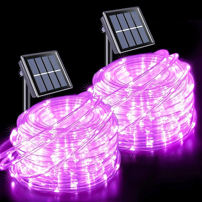 JMEXSUSS 2 * 200 LED Pink Solar Rope Lights, 66ft IP 65 Waterproof Solar String Light Outdoor, 8 Modes Christmas | Lumora