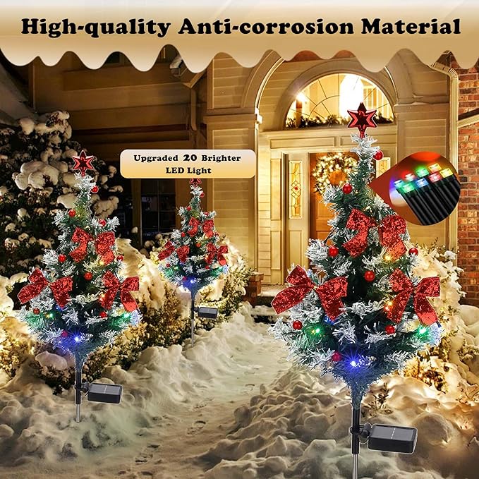 Solar Christmas Tree Light - Christmas Waterproof Small Pathway Lights, Outdoor Lights Christmas Decorations Cedar Xmas Tree with 20 LED Lights in 4 Colors for Garden/Yard/Patio, 4 Packs