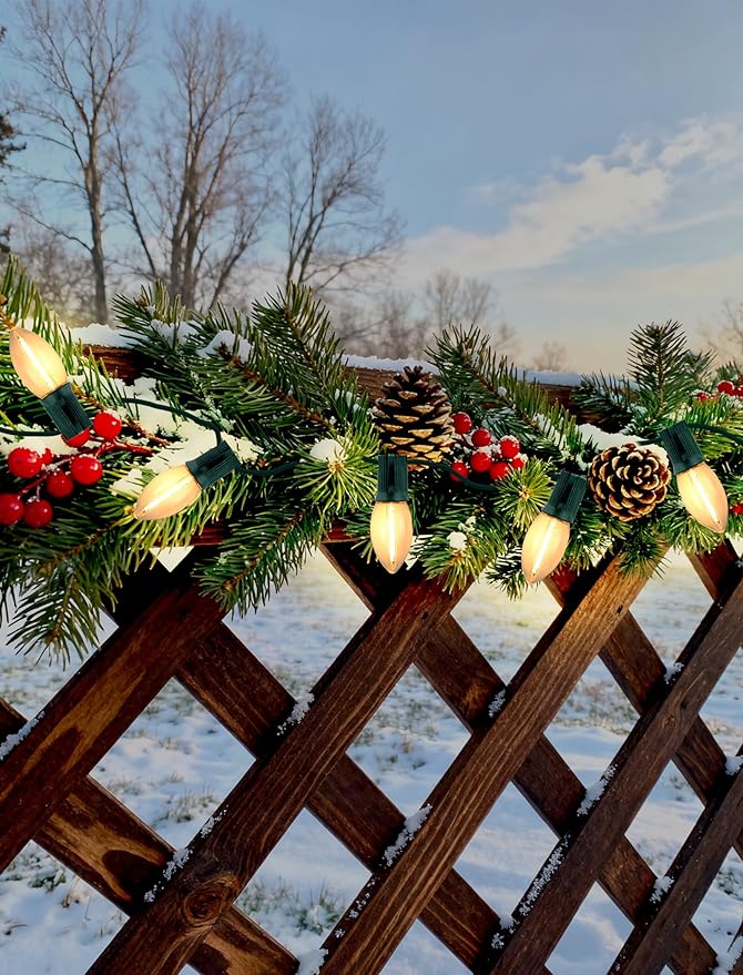 Vintage Christmas Lights Outdoor, 2-Pack（50FT 50 LED Total） C9 Strawberry String Lights, Connectable & Waterproof, Warm White for Classic Holiday Decorations, Home, Patio, and Christmas Tree