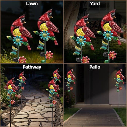 Cardinal Decor Solar Garden Stakes Outdoor Decorative Waterproof Metal Garden Sculpture Cardinal Solar Lights for Outside Lawn Yard Patio Cemetery Decoration Red Bird Gardening Gifts for Women