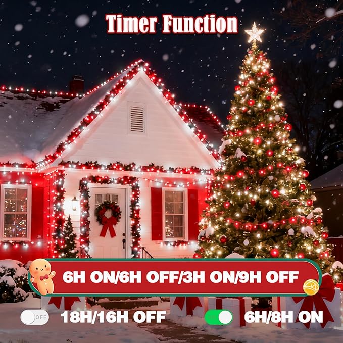 2026 New Voice Control 88ft 240LED Smart Christmas String Lights Outdoor/Indoor | String Lights with Remote, 12Modes, 7Voice Commands & Timers, Christmas Twinkle Light for Xmas Tree Decor(Red & White)